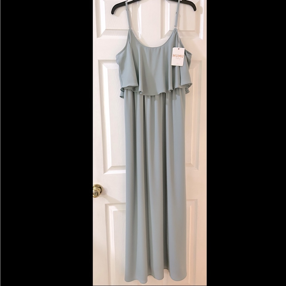 Show Me Your MuMu Caitlin Ruffle Maxi Dress in Silver Sage Crisp - Picture 4 of 7